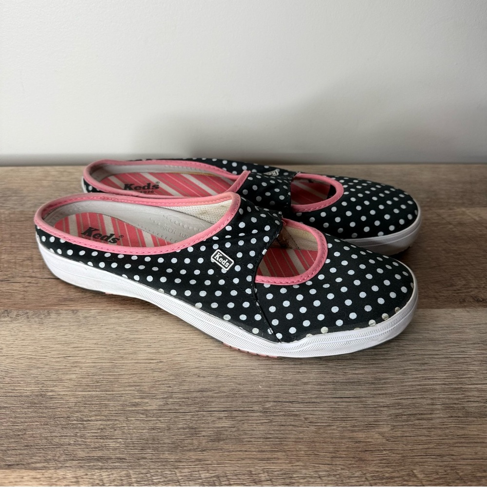 Keds Black Polka Dot Mary Jane Mules with Pink Trim - Picture 3 of 13